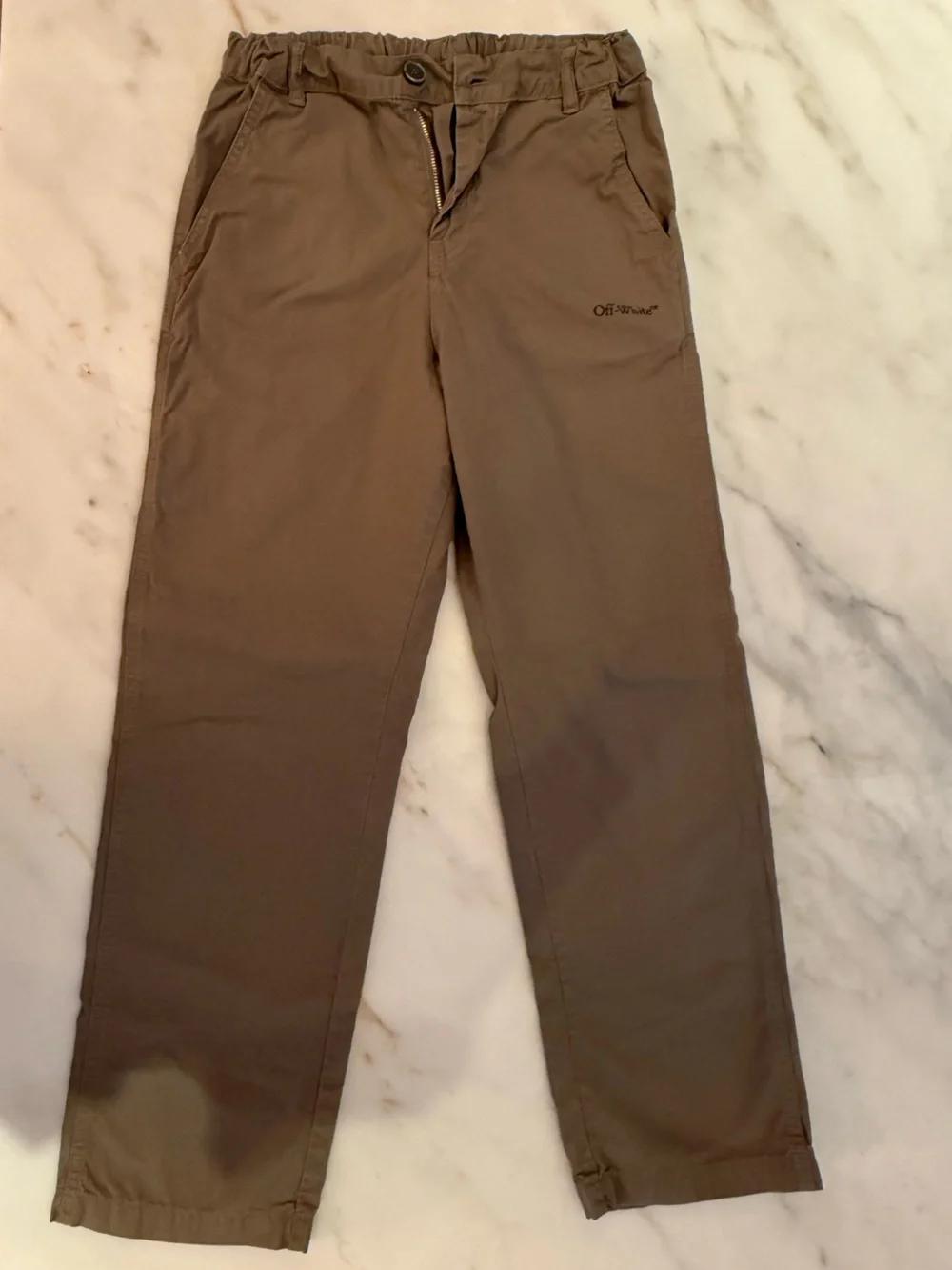 Off-White Kids Boys Carpenter Pants Khaki Diag Stripe Logo Size 12 Authentic